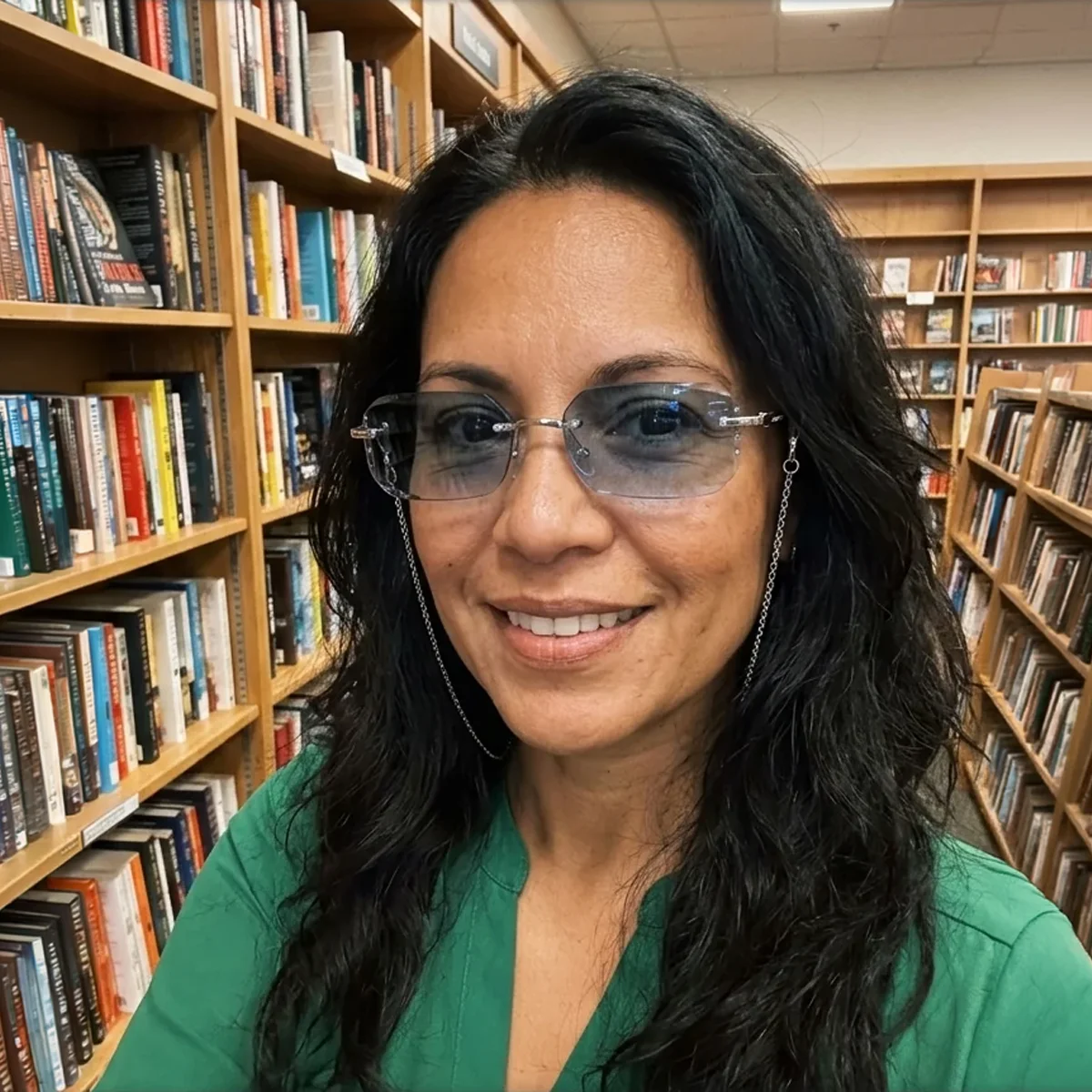 Gina K. wearing BlueLume glasses